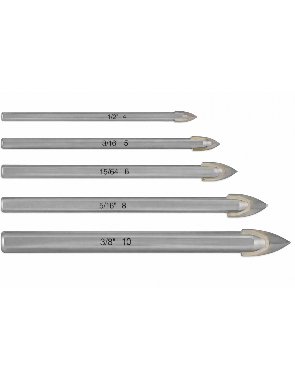 Set Punte a Freccia per Vetro e Ceramica – 5 Pezzi con Placchetta in Metallo Duro Classic