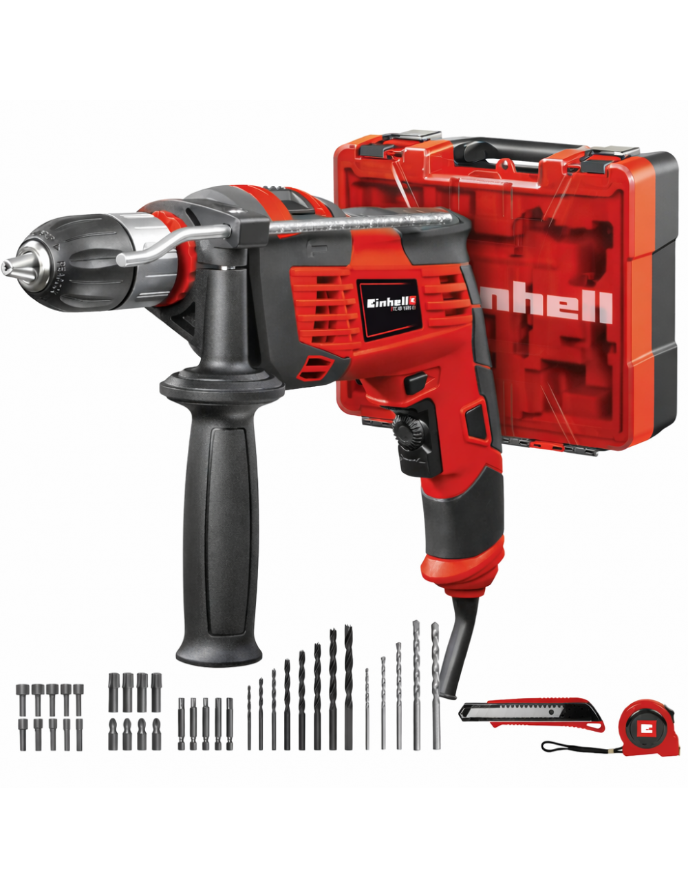 Trapano a Percussione Einhell TC-ID 1000 E Kit + 64 Accessori con Valigetta e Mandrino 13 mm
