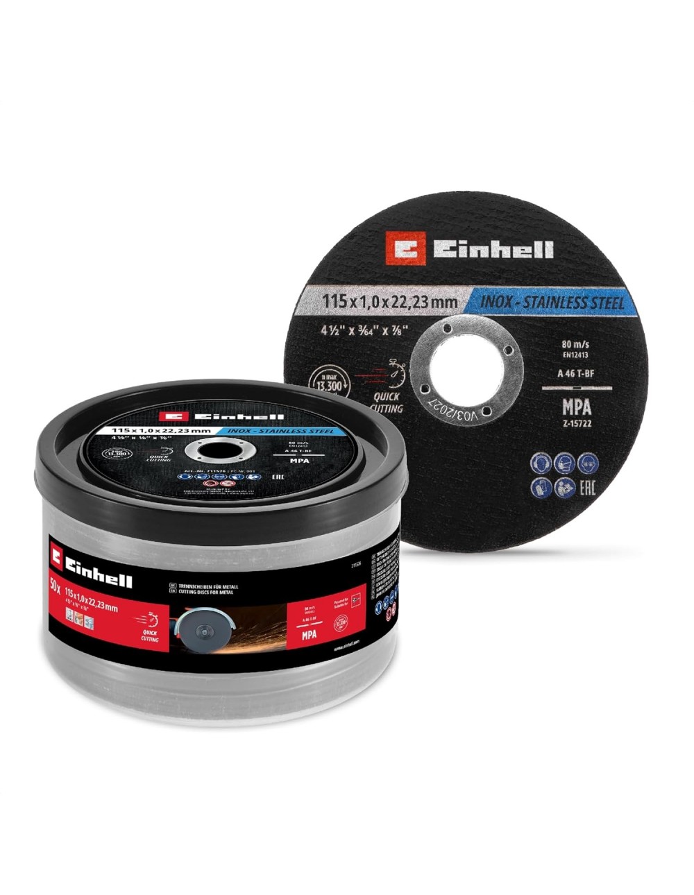 Set 50 Dischi da Taglio Einhell Ø115 mm per Smerigliatrice Metallo Acciaio Inox Certificati MPA