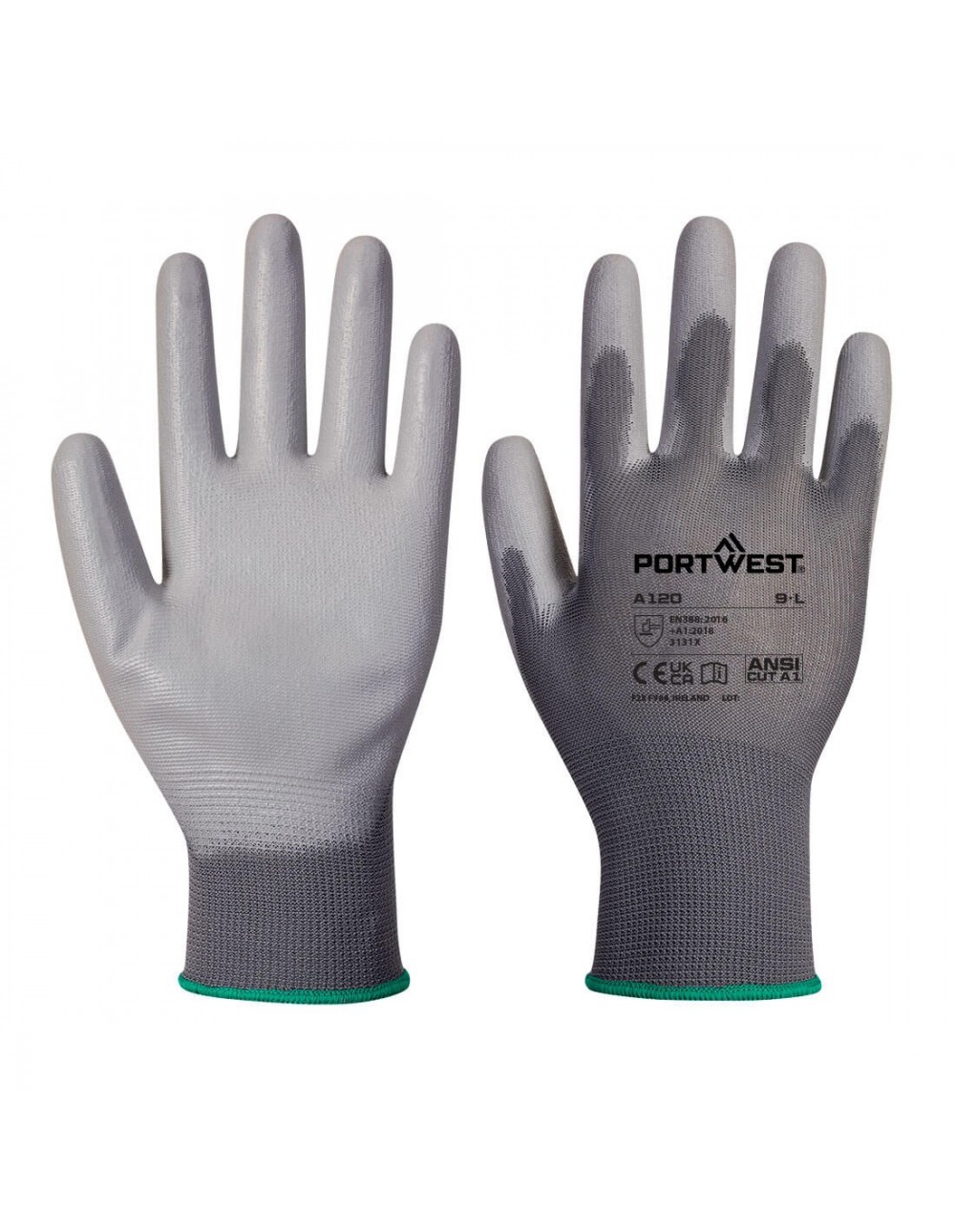 Guanti da Lavoro Taglia XXL Portwest A120 Grigi Palmo in poliuretano EN 388 3131X Destrezza 5 Senza Silicone