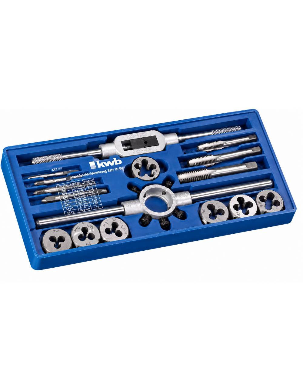 Set Maschi e Filiere KWB Einhell 16 Pezzi Kit per Filettatura M3-M12 con Giramaschio e Portafiliera