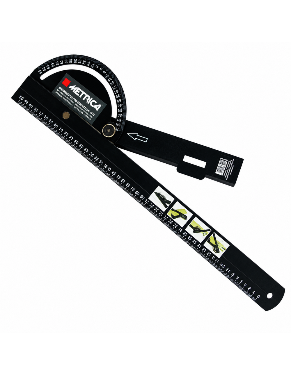 Goniometro Multifunzione Metrica 500 mm in Acciaio Squadra 4 in 1 per Tracciatura e Misurazione