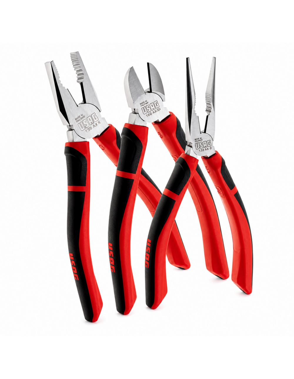 Set Pinze USAG 150 AG/SE3 3 pezzi con pinza universale, pinza a becchi mezzotondi e tronchese professionali