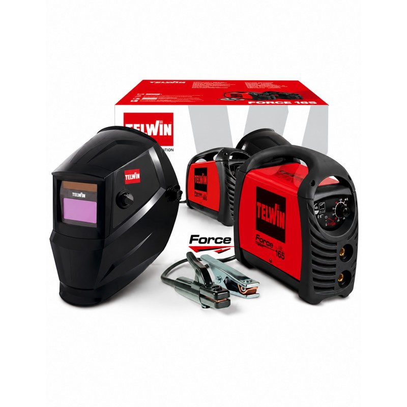 Saldatrice inverter elettrodo MMA con maschera e accessori Telwin Force165