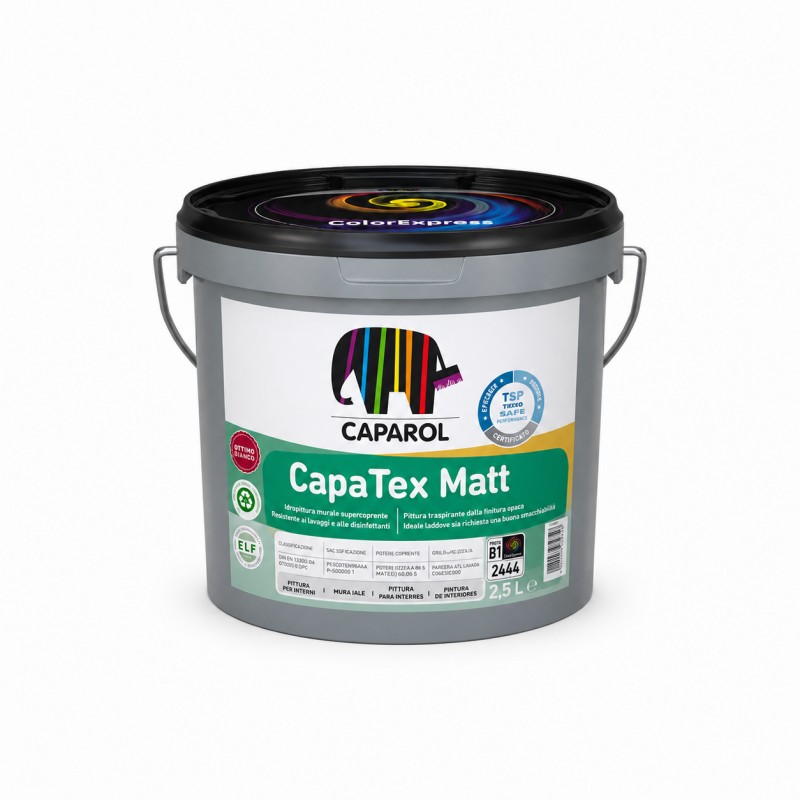 Idrosmalto Murale Superopaco Caparol CapaTex Matt Base 1 Bianco 2,5 L