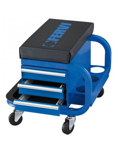 Sgabello con cuscino e 3 cassetti Fervi 0645/CC porta bombolette e vassoio porta minuterie per officina e garage