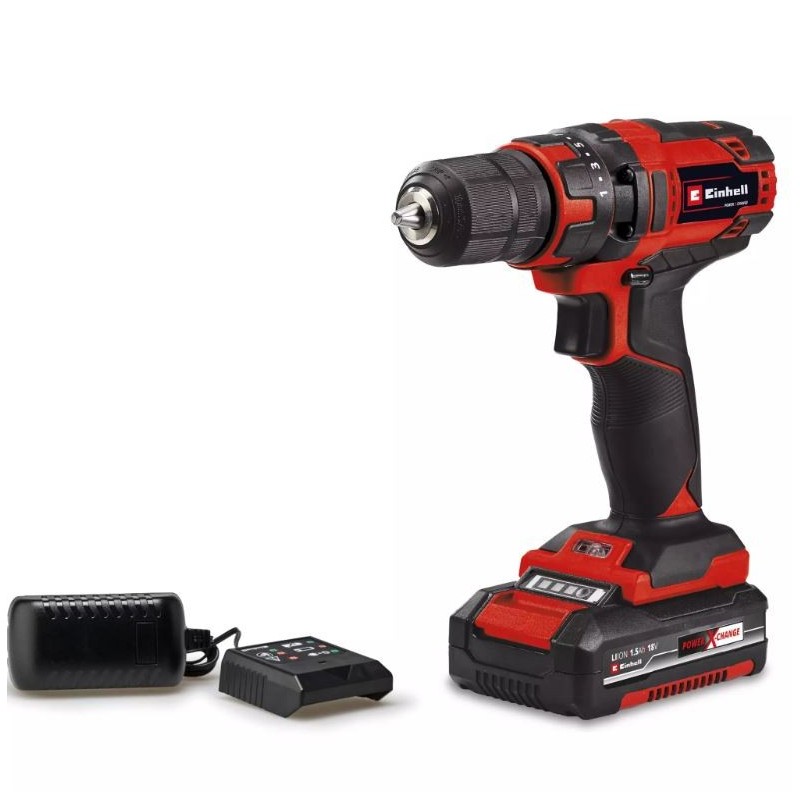 Trapano avvitatore a batteria Einhell TC-CD 18/35-2 coppia 35 Nm con una batteria da 1,5 Ah 18V e caricabatteria mandrino 10 mm