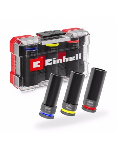 Set di Bussole Einhell da 3 Pz Misure 17/19/21 mm per officina e garage svita bulloni auto per avvitatore a impulsi