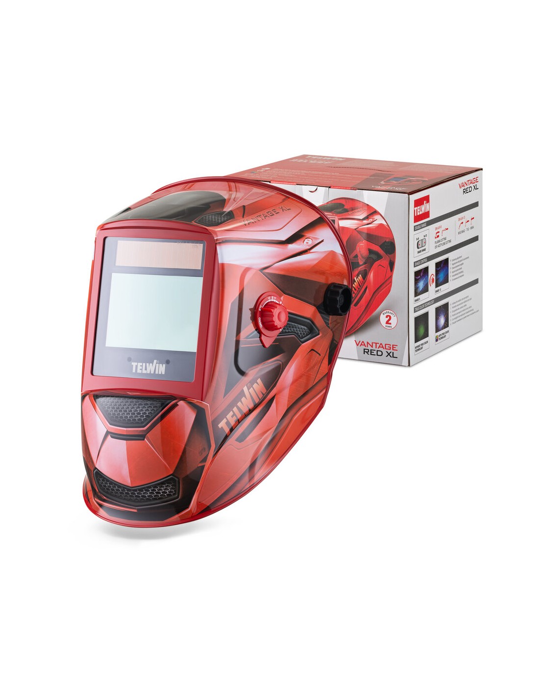 Maschera automatica Telwin Vintage Red XL per saldatura campo visivo ampio MMA-TIG  MIG-MAG Maschera automatica Telwin Vintage Red XL per saldatura campo visivo ampio MMA-TIG  MIG-MAG