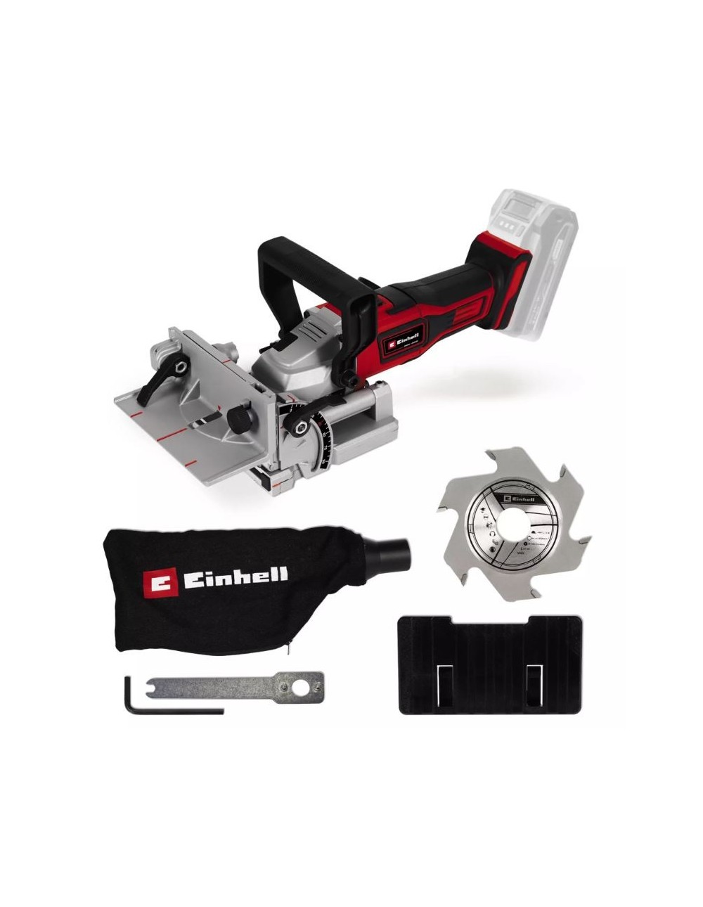 Biscottatrice Fresatrice orizzontale a batteria 18V Einhell TE-BJ 18 Li per legno inclinazione 90° completa di lama