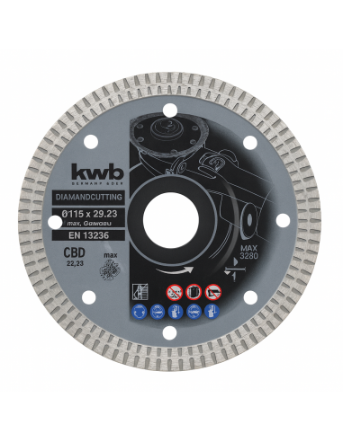 Disco Diamantato Turbo extrafino per gres porcellanato Einhell Kwb 115 mm spessore 1,4 mm