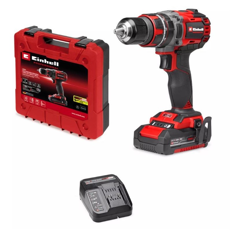 Trapano a percussione a batteria Einhell TP-CD 18/60 Li con una batteria da 2 ah e caricabatteria