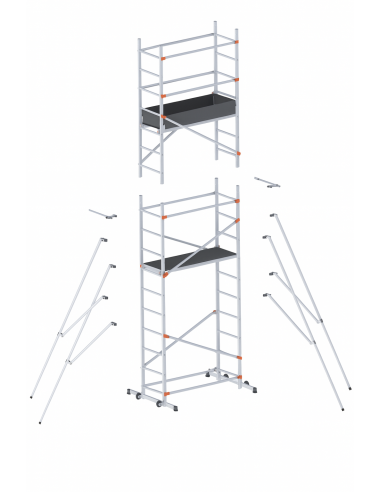 Trabatello Gierre FAST&LOCK 600 in alluminio portata 150 kg altezza 5,8 mt con ruote e bracci stabilizzatori