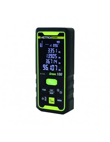 Misuratore Laser Verde Metrica Flash Green 60 mt con 4 funzioni pitagora a batteria