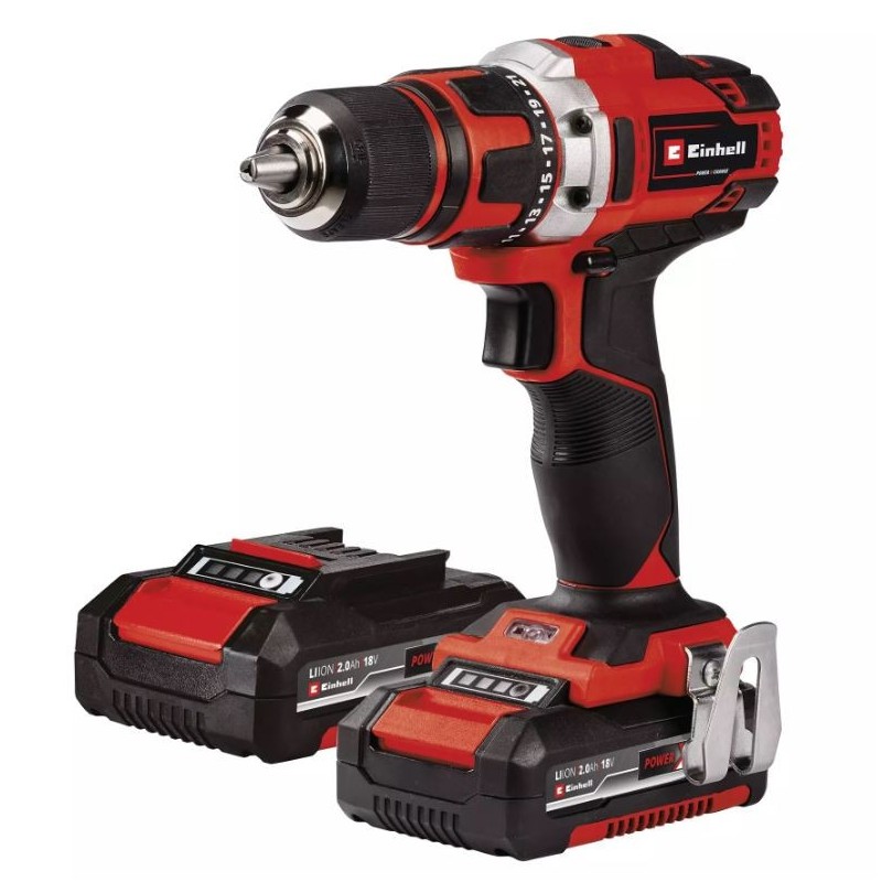 Trapano Avvitatore a Batteria Einhell TE-CD 18/40-1 Li 18V 40 Nm con 2 Batterie 2Ah e Mandrino 13 mm