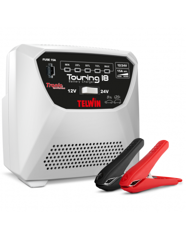 Caricabatteria Telwin Touring 18 Nuovo modello 12/24V Tronic per auto furgoni e moto per batterie WET, GEL, AGM, MF, PbCa, EFB